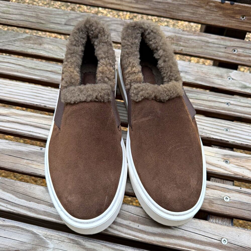 M. Gemi Brown Suede Slip-On Shoes Faux Fur Lined Round Toe Men size 6/women 7.5